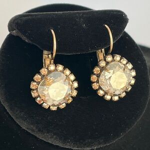 Liz Palacios Swarovski Crystal Halo Earrings  Leverback Champagne Rhinestone